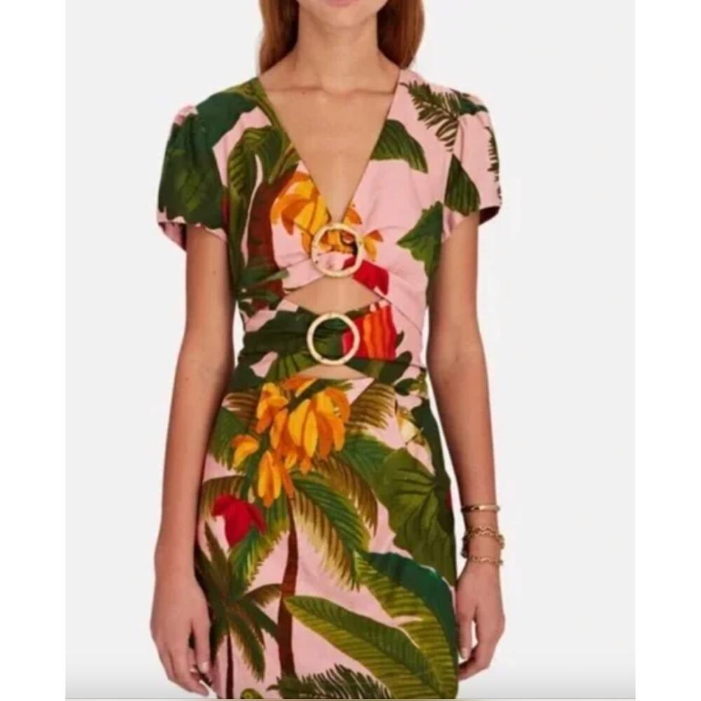 Farm Rio Pink Cocoa Forest Cut Out Mini Dress Size Large